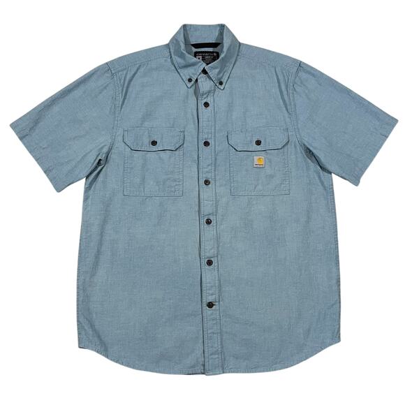 Carhartt Mens Midweight Chambray Short Sleeve Shirt Celi Blue Size Medium - Picture 1 of 5